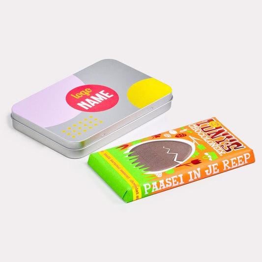 Pasen aluminium blikken met chocolade vanaf 25 stuks - De Printgroep - Jouw partner in print!